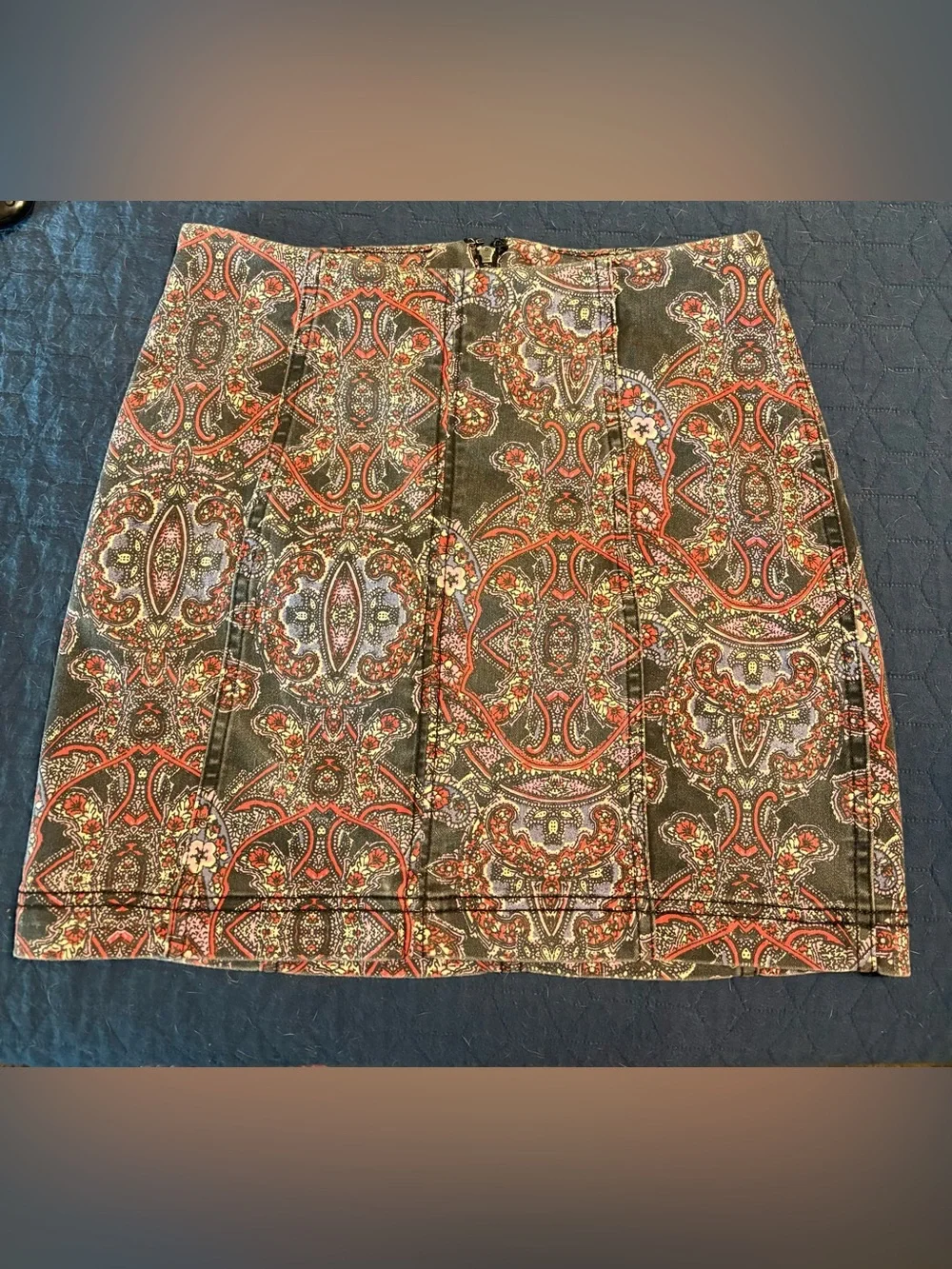 Free People Paisley Mini Skirt in Black and Red